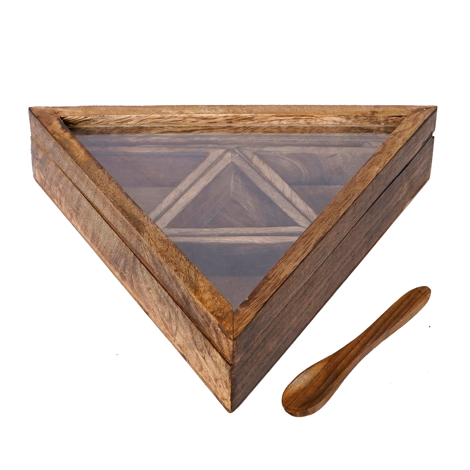 Brown 4 Triangle Compartments Handcrafted Wooden Spice Box 2