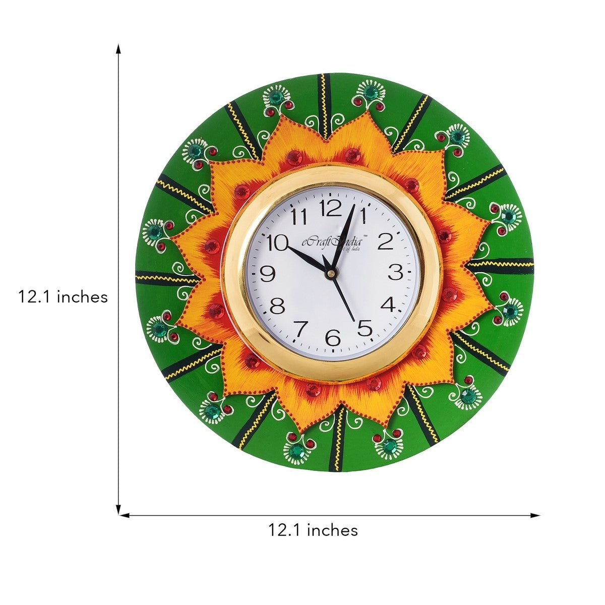 Crystal Studded Floral Shape Wooden Handcrafted Wall Clock 2