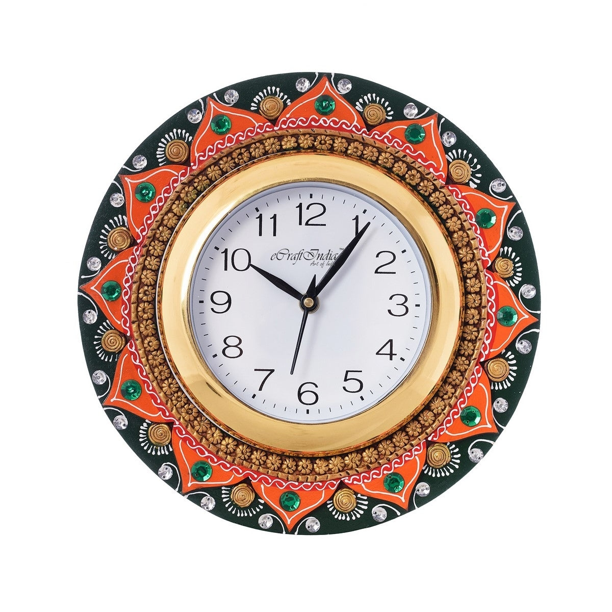 Crystal Studded Floral Shape Papier-Mache Wooden Handcrafted Wall Clock