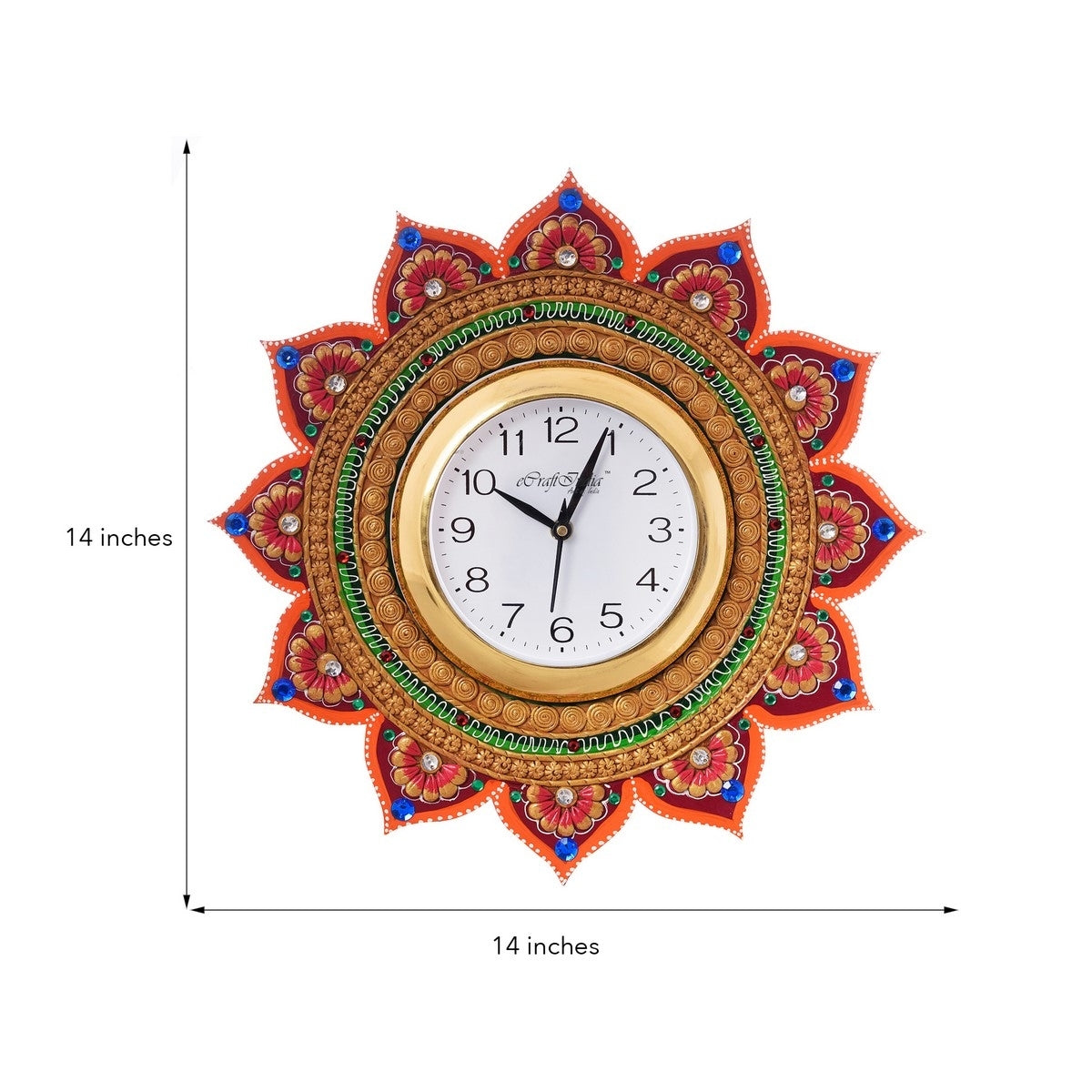 Royal and Elegant Handcrafted Flower Design Decorative Papier Mache Wooden Wall Clock 2