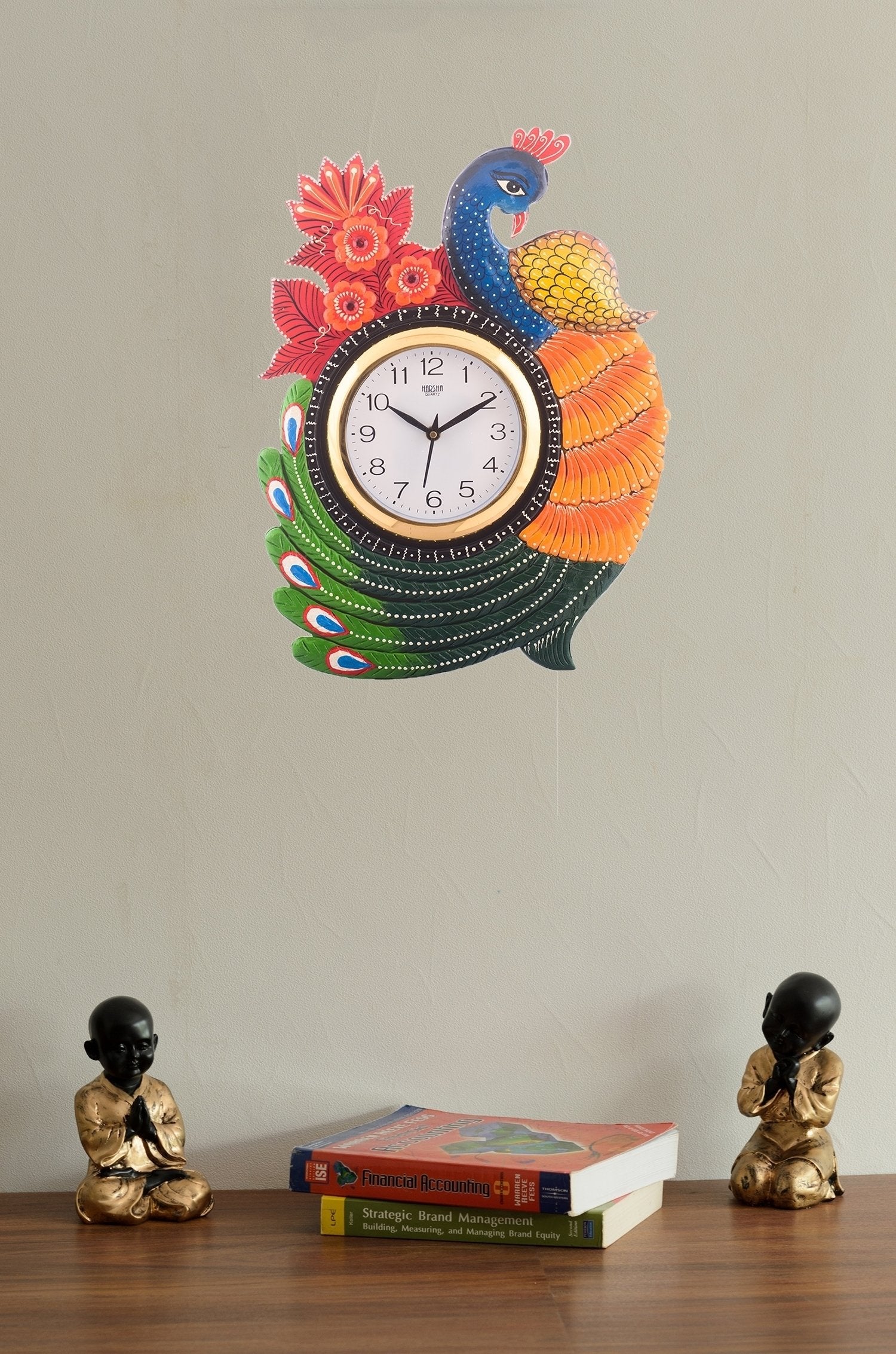 Exotic and Stylish Colorful Peacock Wooden Handcrafted Wooden Wall Clock (H - 16.5 Inch) 1