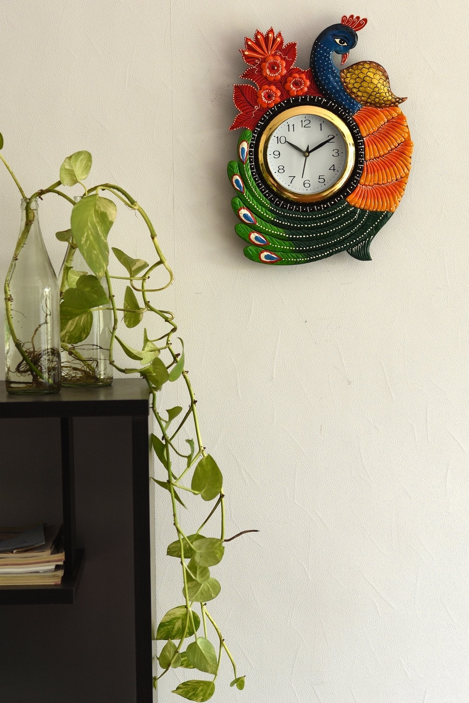 Exotic and Stylish Colorful Peacock Wooden Handcrafted Wooden Wall Clock (H - 16.5 Inch) 3