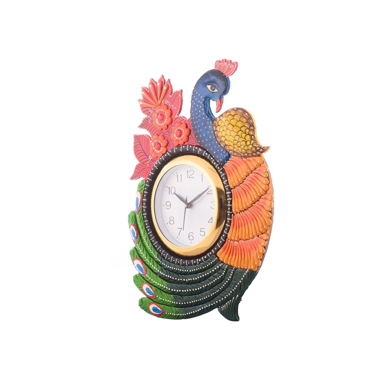 Exotic and Stylish Colorful Peacock Wooden Handcrafted Wooden Wall Clock (H - 16.5 Inch) 4