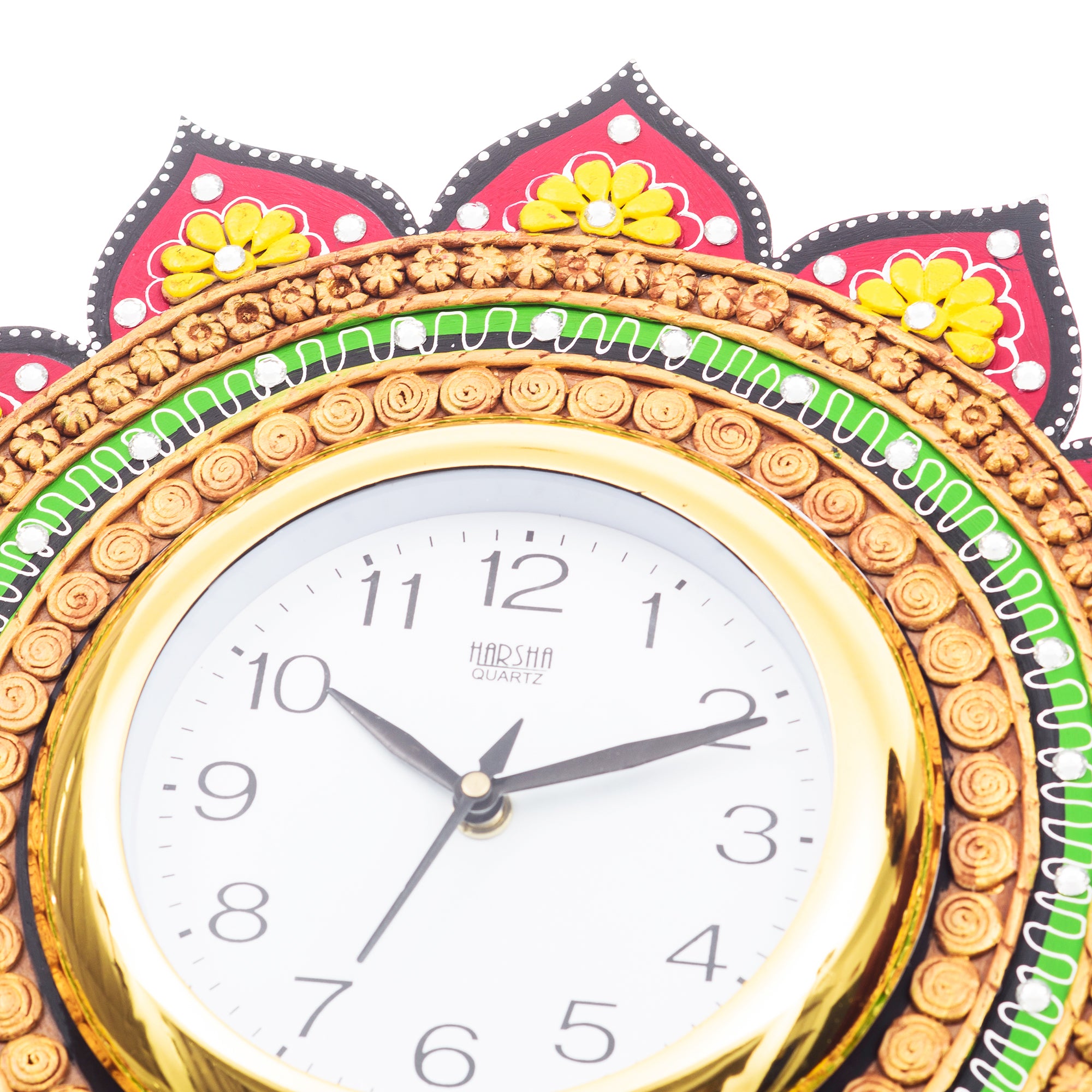 Handicraft Lord Ganesha Analog Wall Clock (Yellow & Green, With Glass) 4