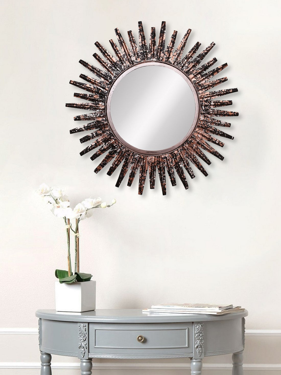Brown, Copper and Black Decorative Metal Handcarved Wall Mirror