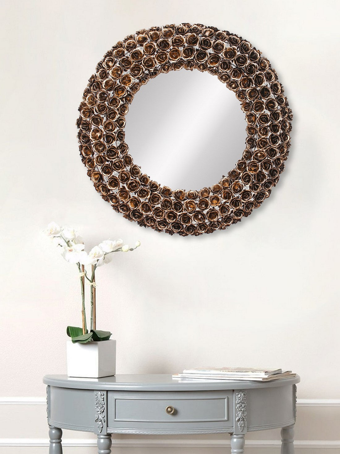 Golden, Brown and Black Decorative Metal Handcarved Wall Mirror