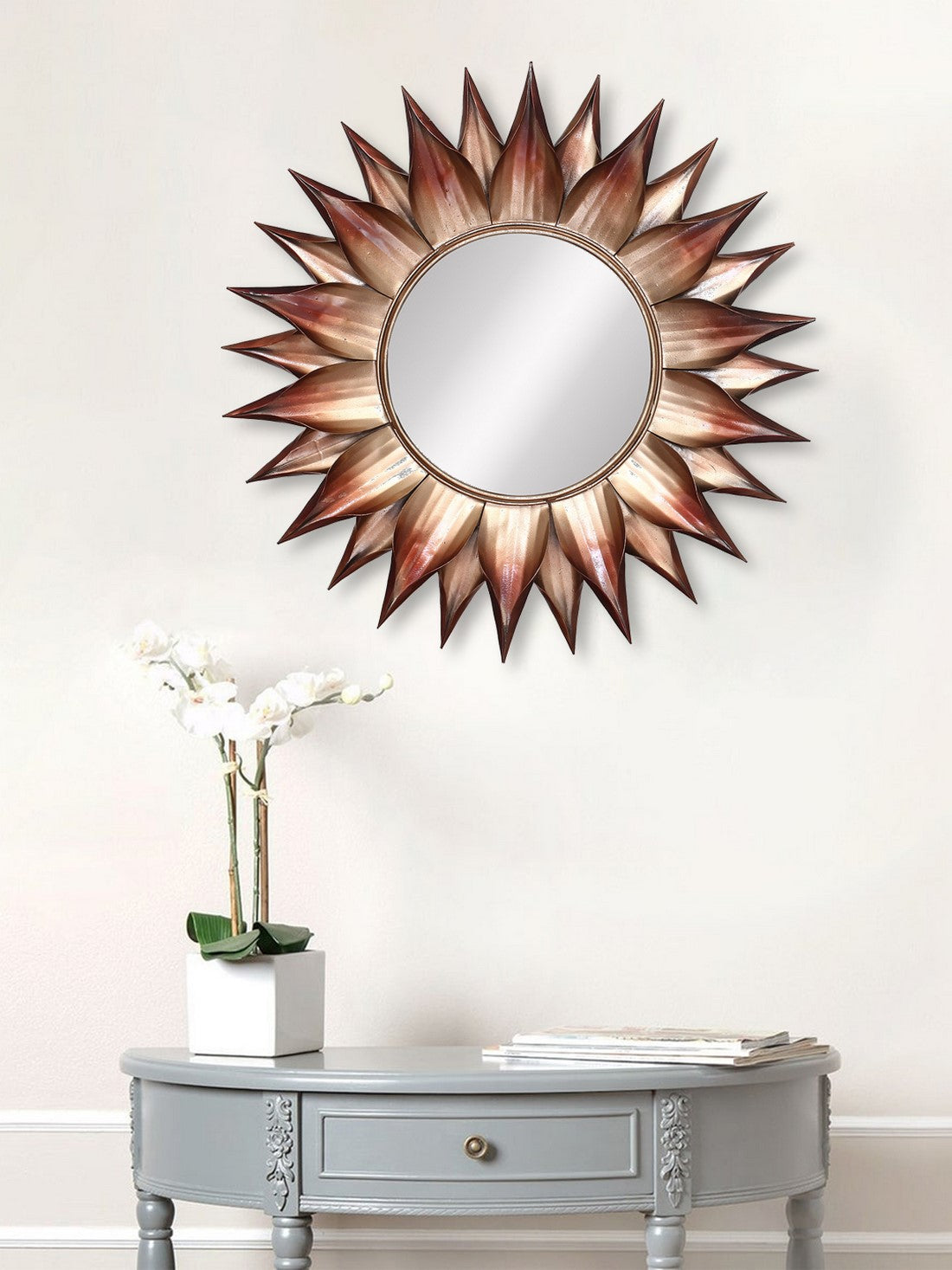 Brown and Black Decorative Metal Handcarved Wall Mirror