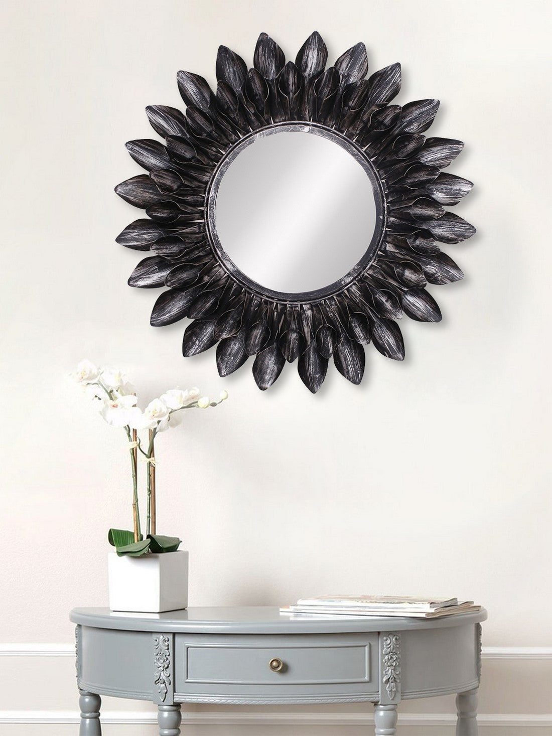Black Decorative Metal Handcarved Wall Mirror