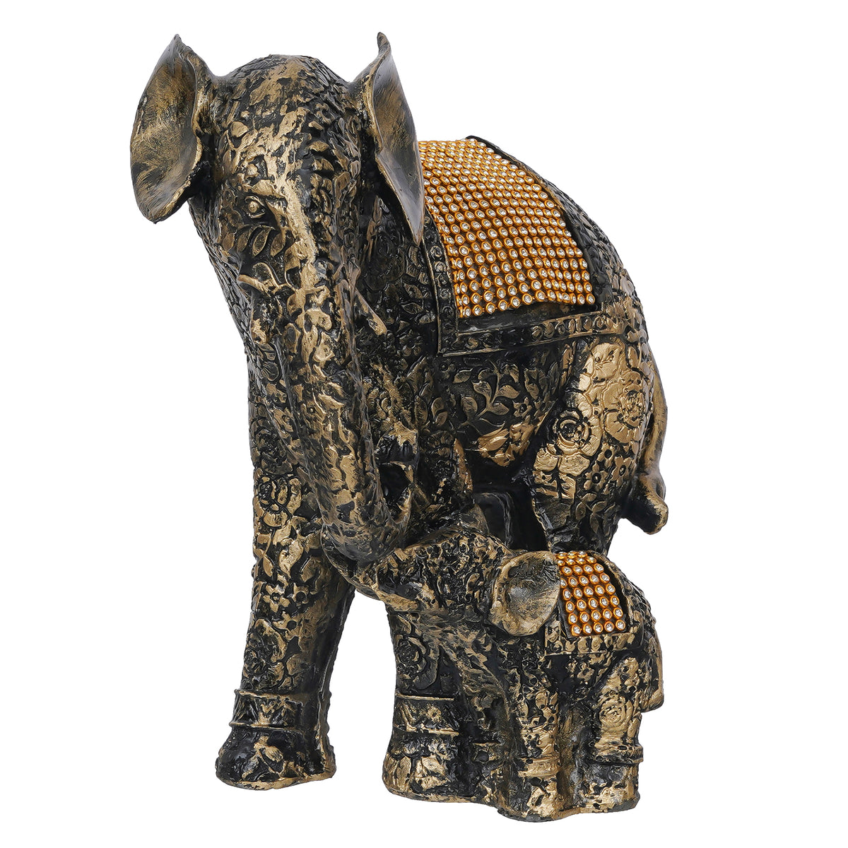 Bronze Polyresin Elephant With Baby Figurine Animal Showpiece eCraftIndia