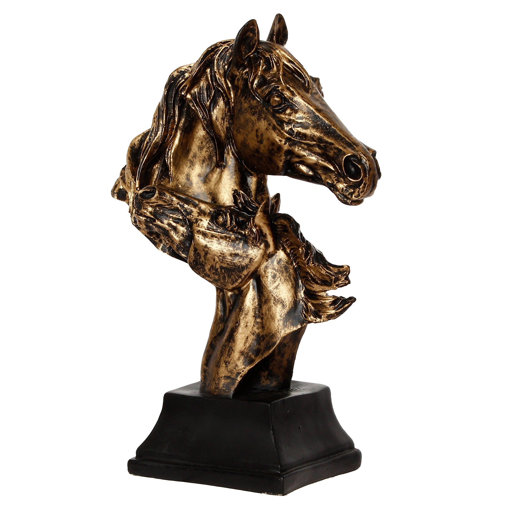 Golden and Black Polyresin Horse Couple Face Handcrafted Showpiece 2