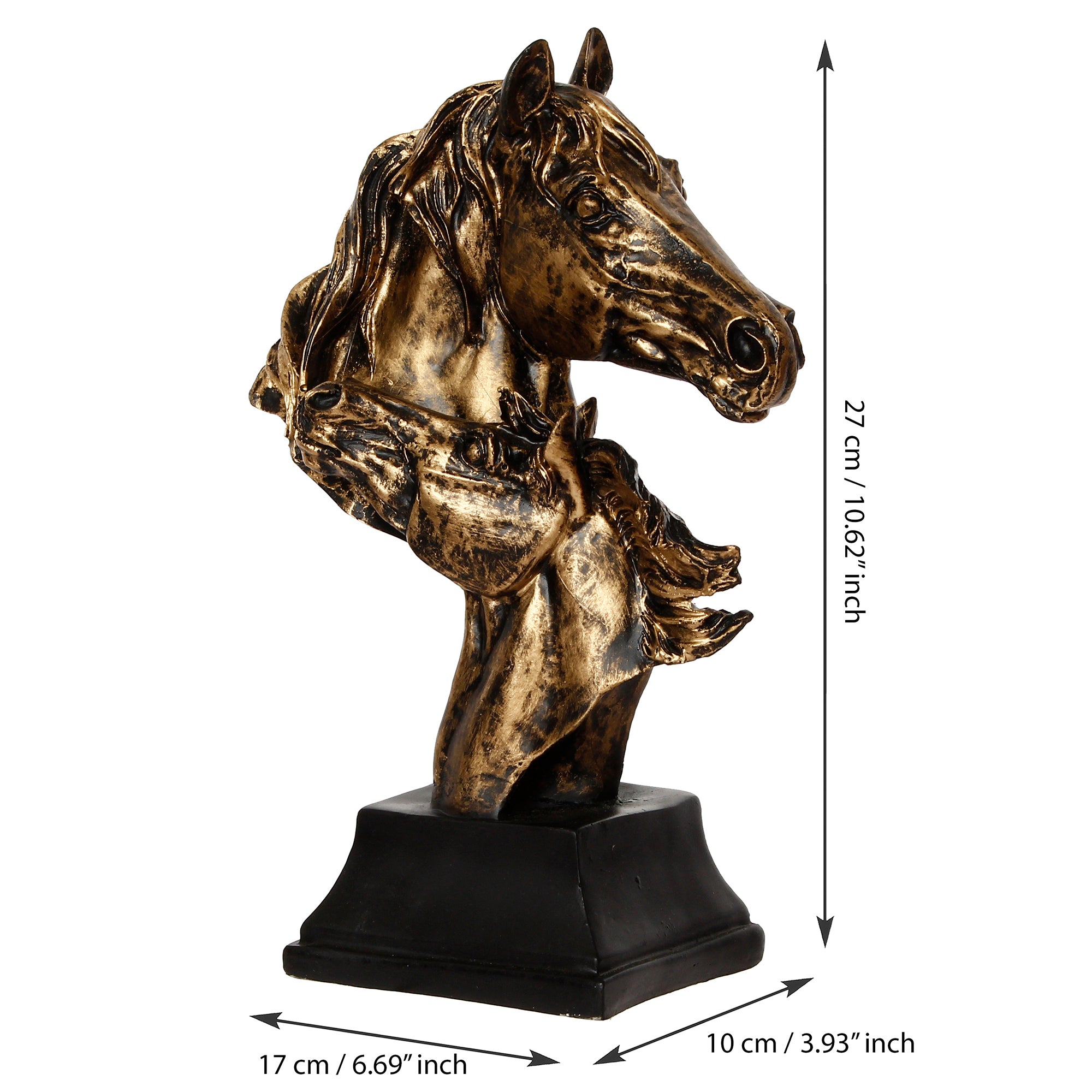 Golden and Black Polyresin Horse Couple Face Handcrafted Showpiece 3
