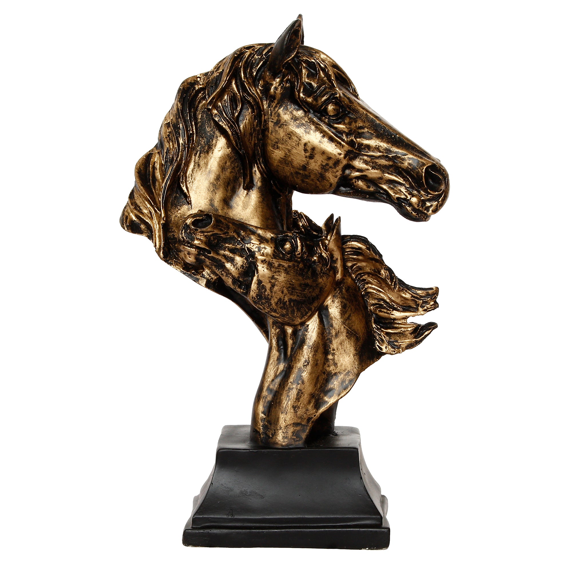 Golden and Black Polyresin Horse Couple Face Handcrafted Showpiece 4