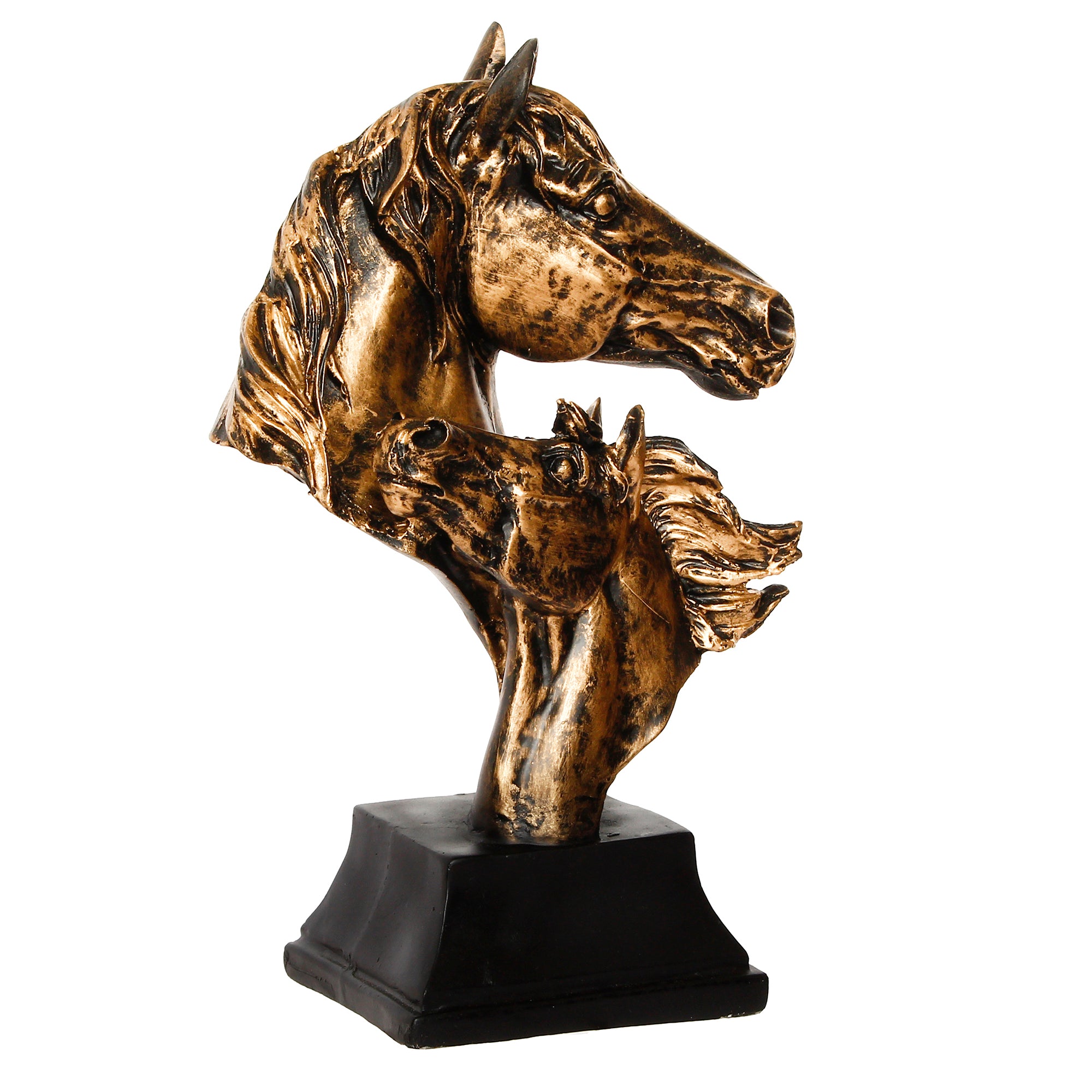 Golden and Black Polyresin Horse Couple Face Handcrafted Showpiece 5