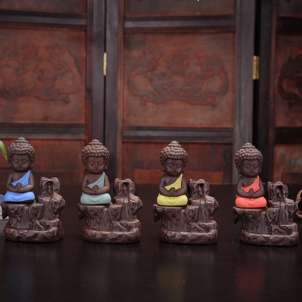 Meditating Monk Buddha Statue Smoke Backflow Cone Incense Holder Decorative Showpiece With 10 Backflow Incense Cone 5