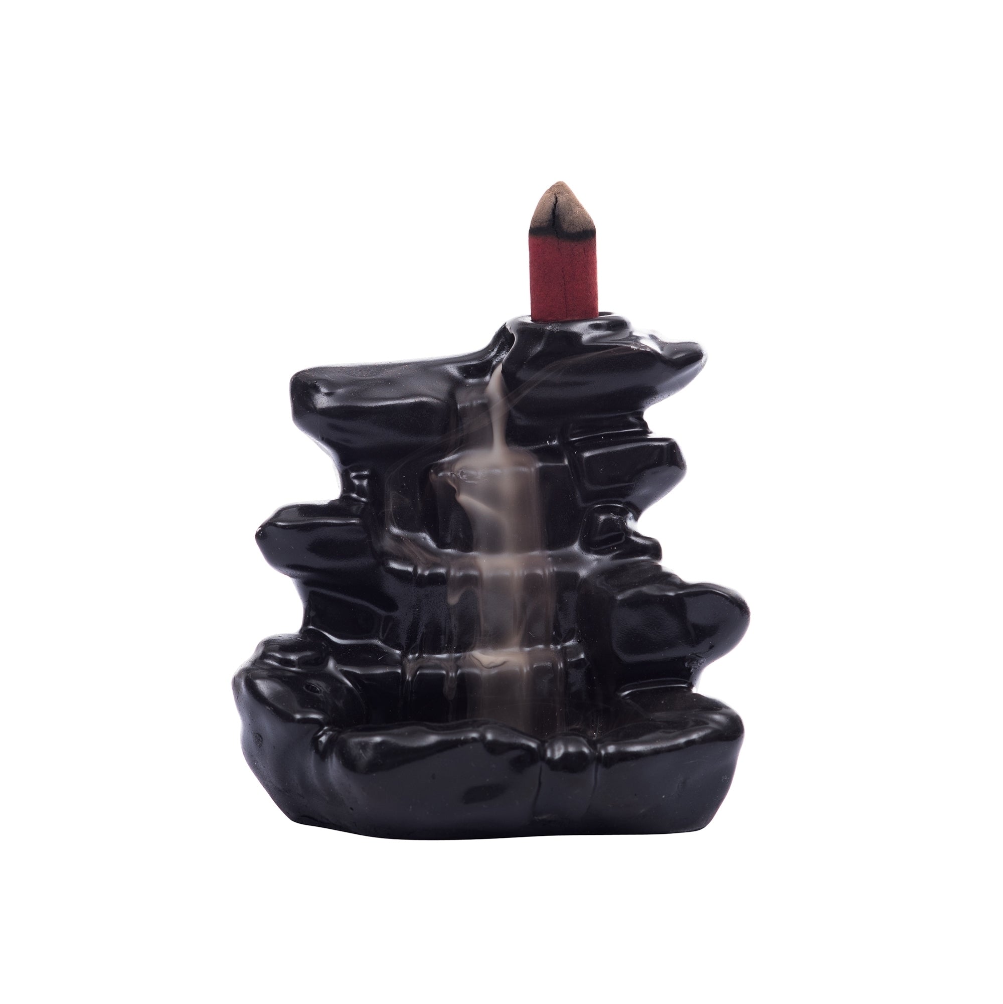 Polyresin Black Dropping Fountain Design Smoke Backflow Cone Incense Holder Decorative Showpiece with 10 free Smoke Backflow Scented Cone Incenses 1