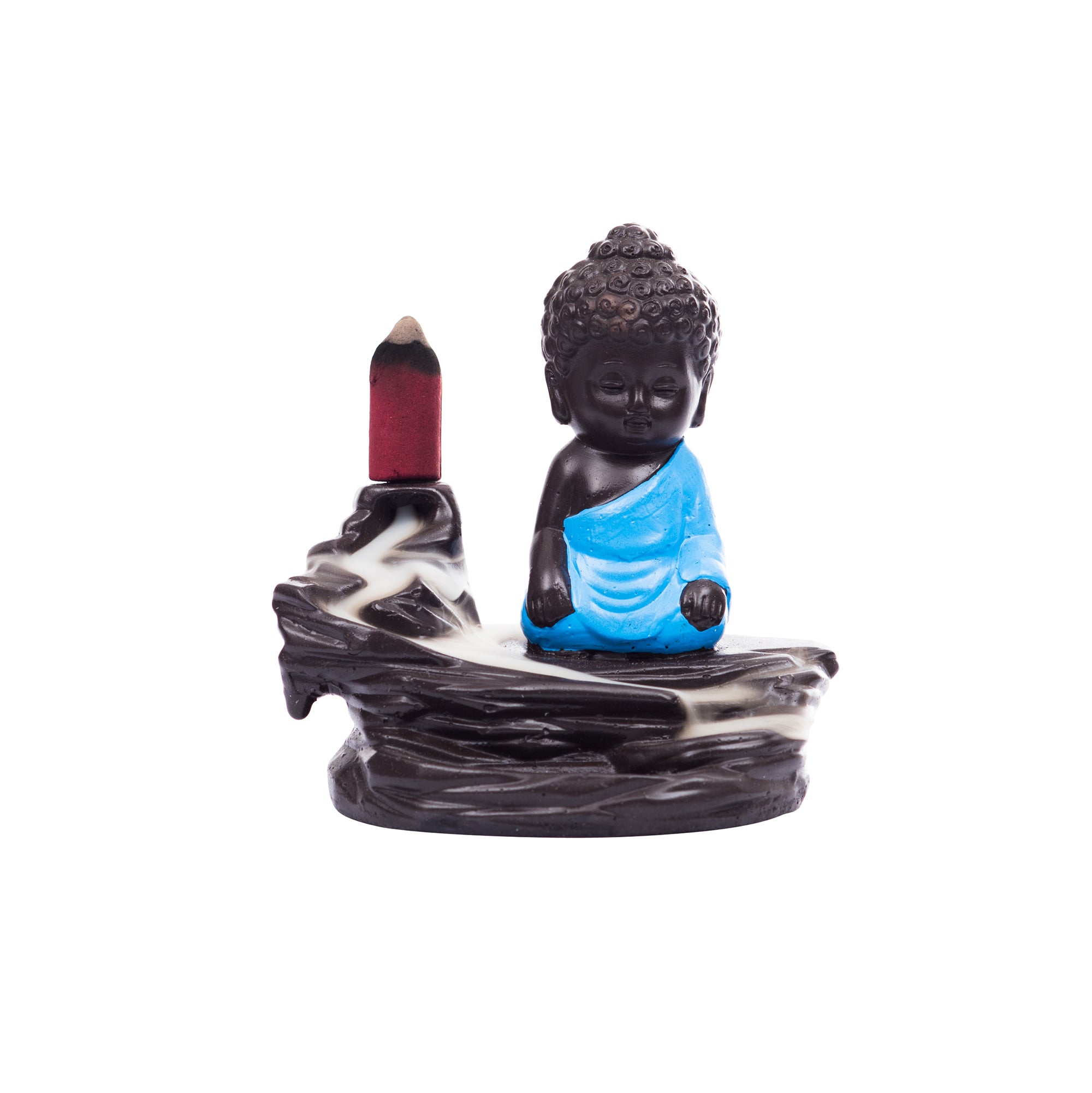 Meditating Monk Buddha Smoke Fountain with 10 Backflow Cone Decorative Incense Holder 1