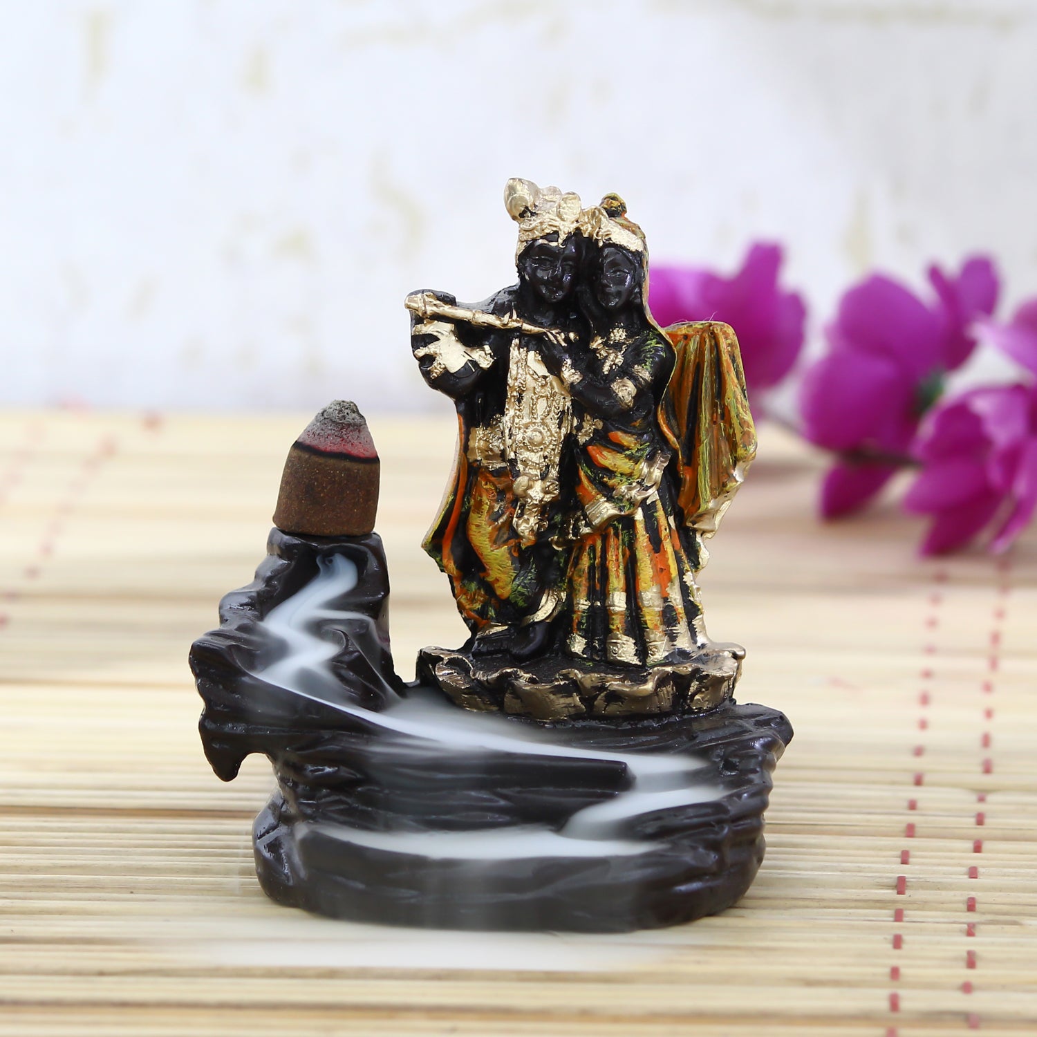 Radha Krishna Idol Smoke Backflow Cone Incense Holder Decorative Showpiece