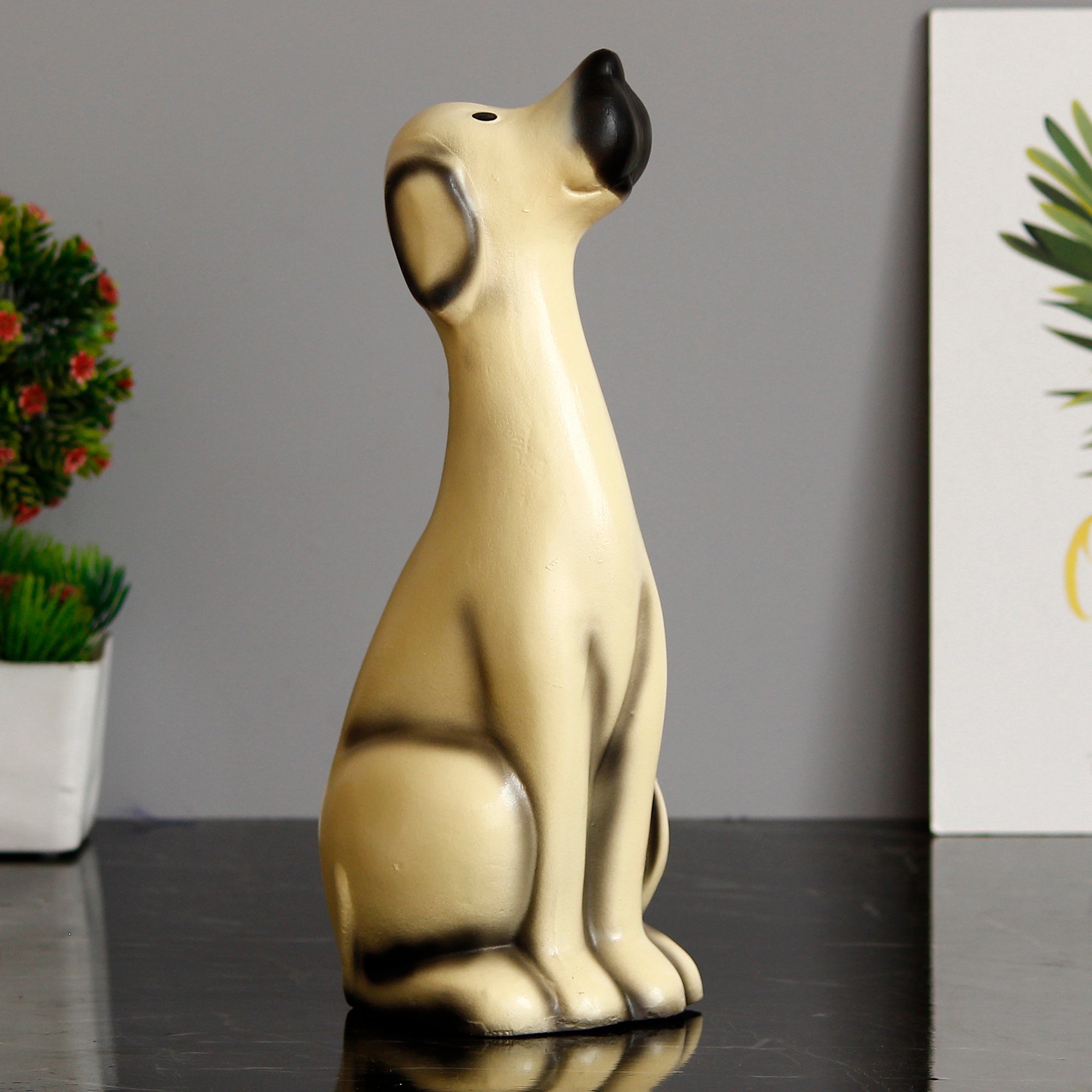 Polyresin Beige Decorative Sitting Dog Statue Showpiece 1