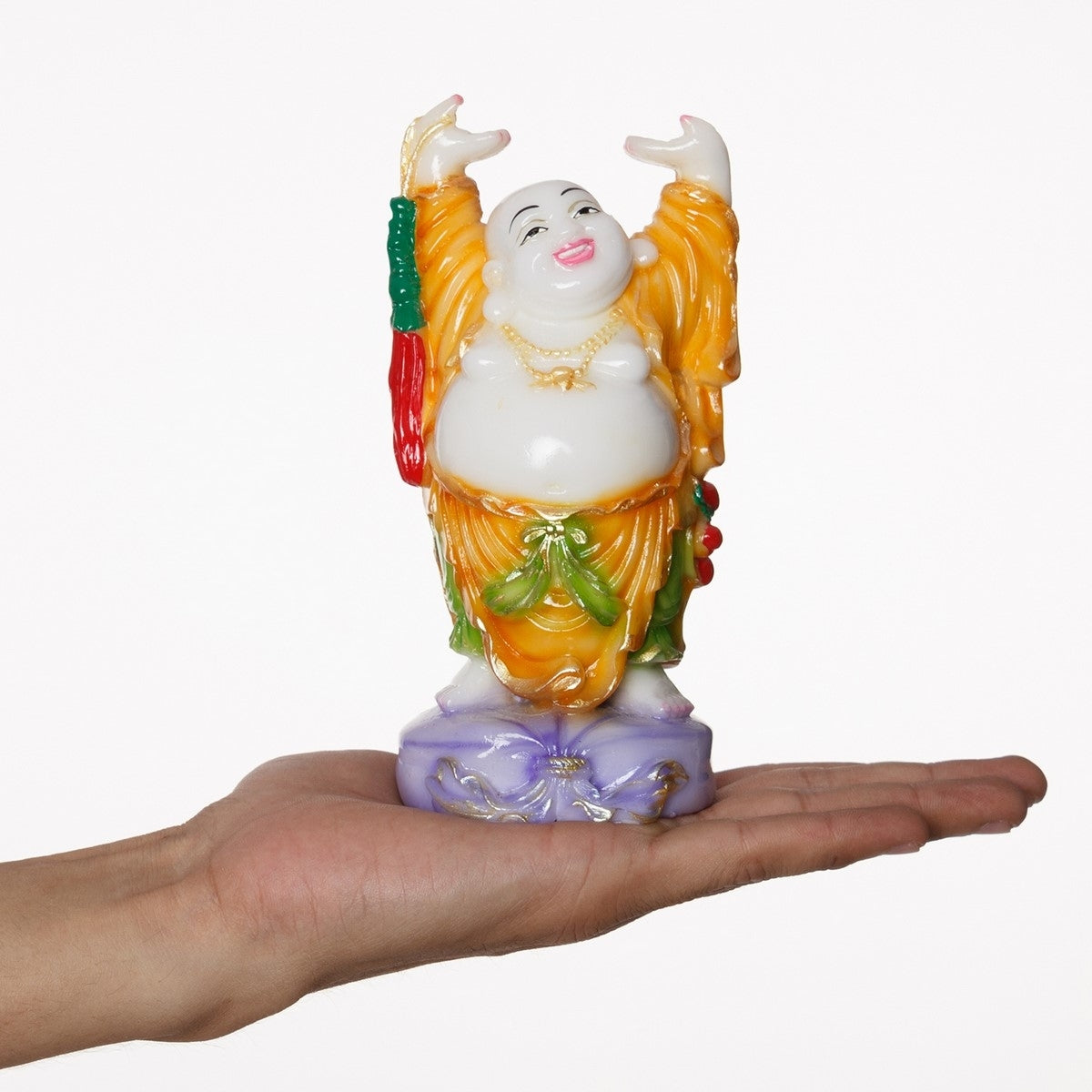 Feng Shui standing Laughing Buddha with Hands Up Statue 4