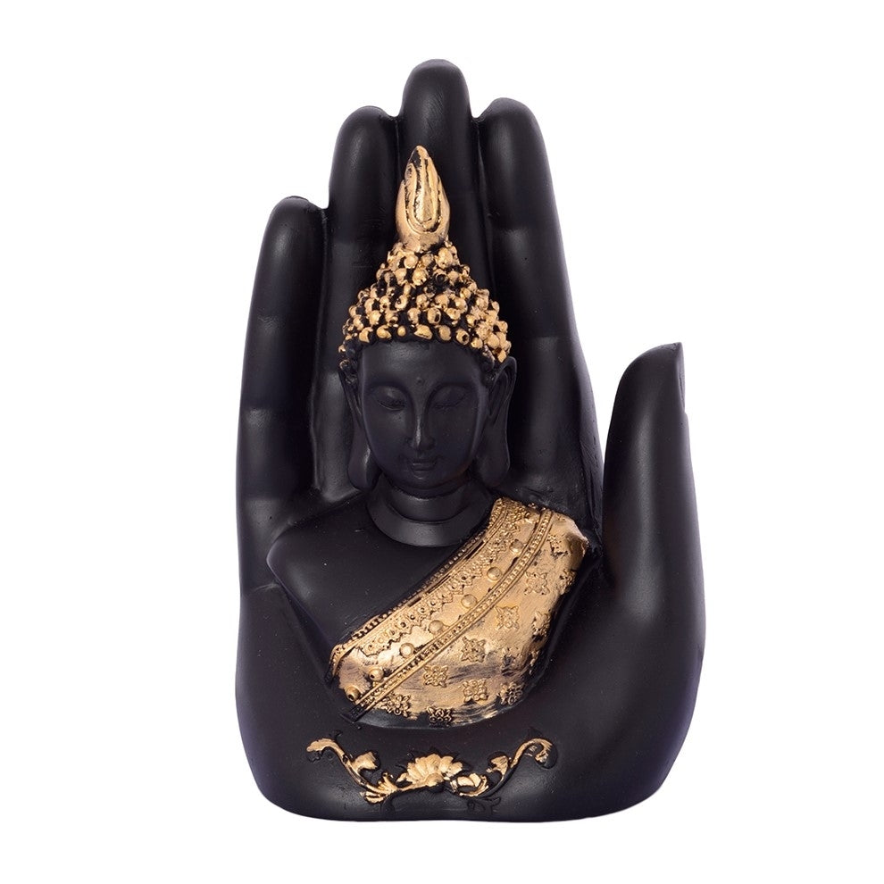 Black and Golden Handcrafted Palm Buddha Statue 1