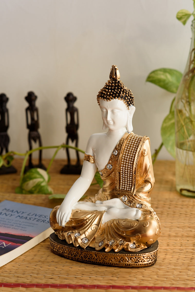 ブッダ像ー金張り  Buddha StatueーGold Ｐlated Golden Premium Meditating Blessing Buddha Brass Antique Artifact