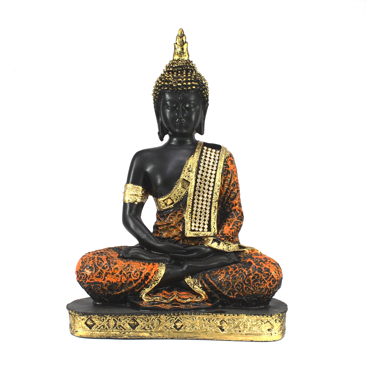 Polyresin Orange and Black Meditating Buddha Statue 1