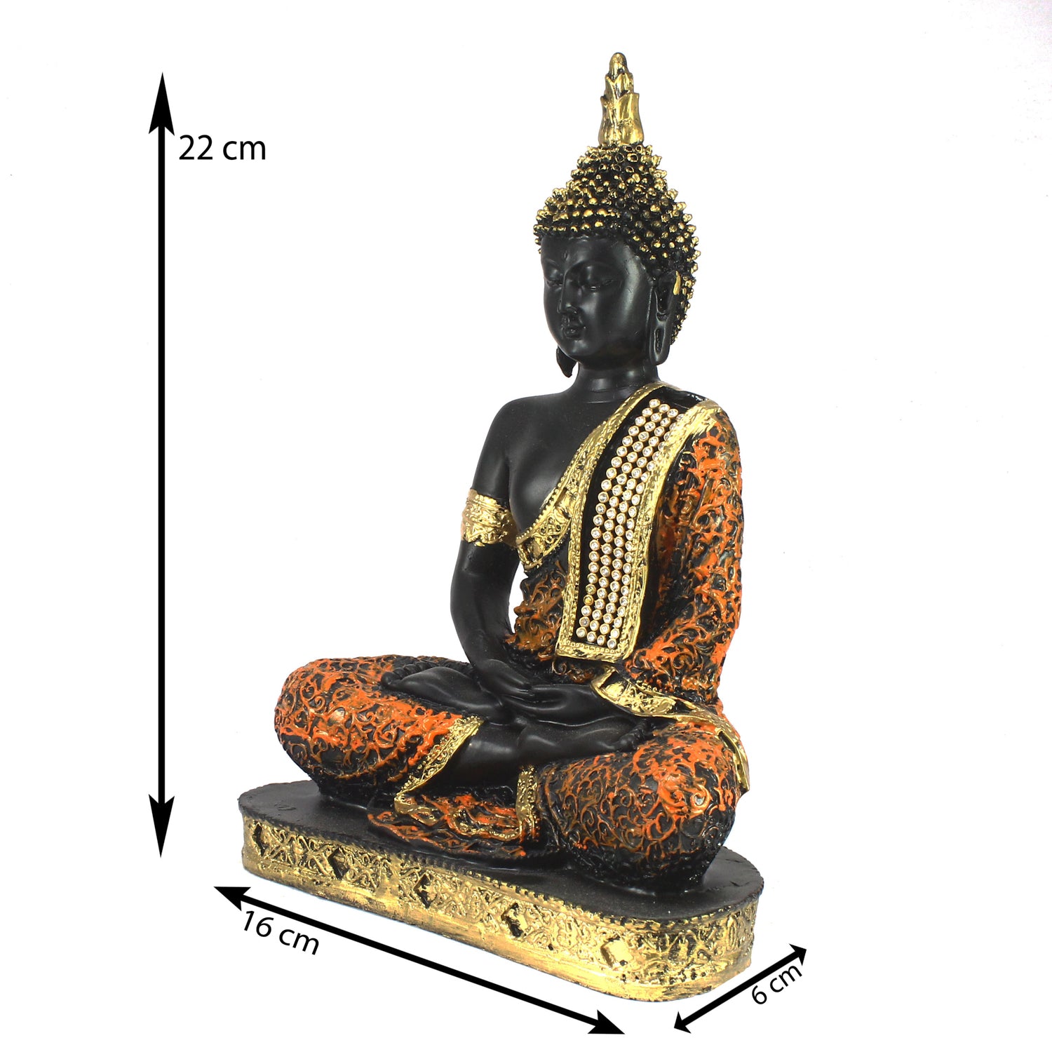 Polyresin Orange and Black Meditating Buddha Statue 2