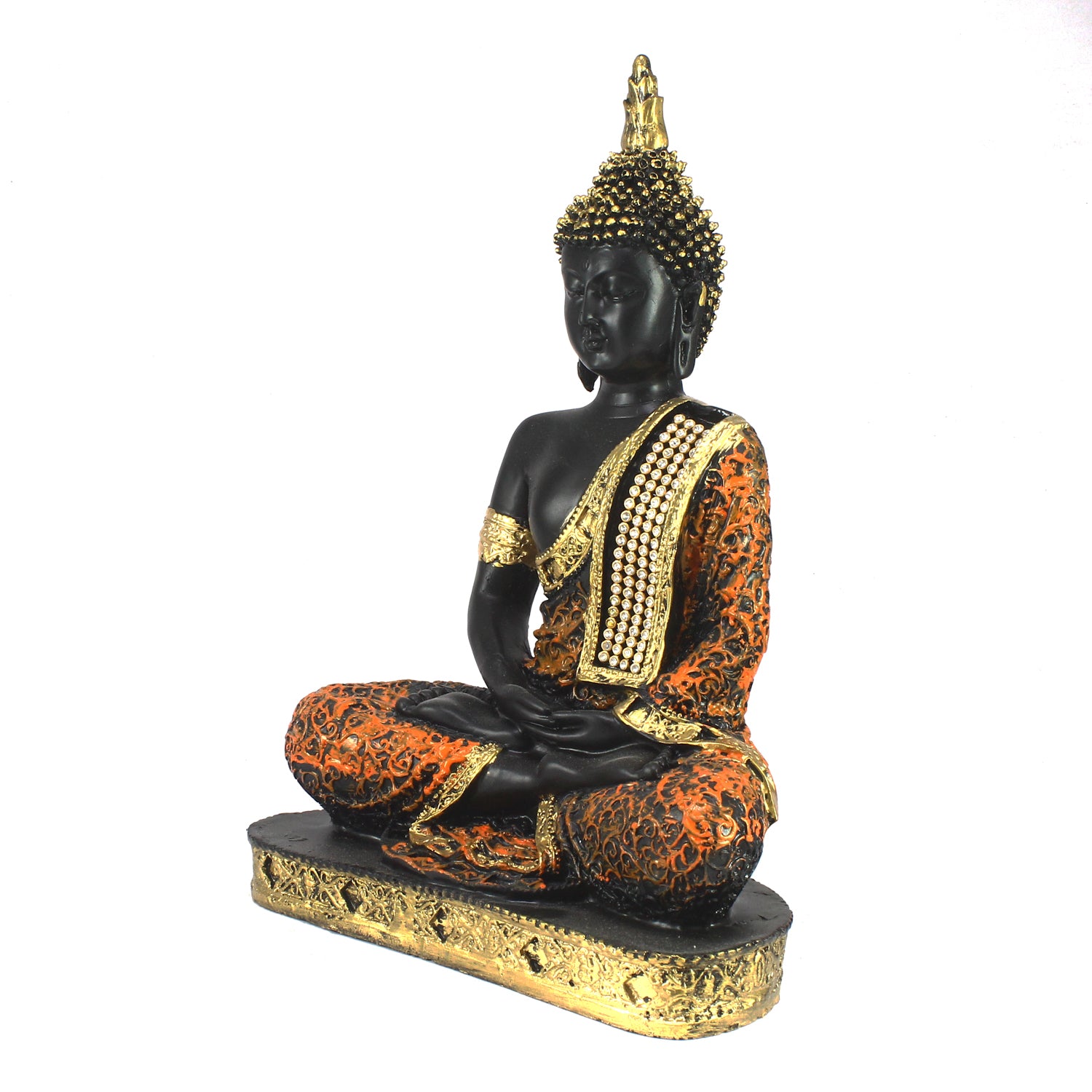 Polyresin Orange and Black Meditating Buddha Statue 3
