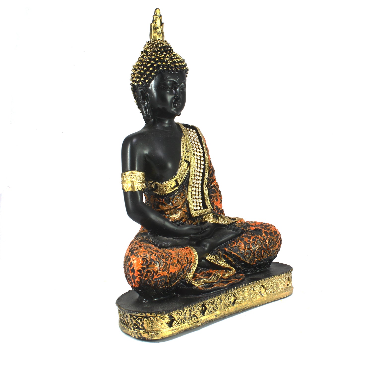 Polyresin Orange and Black Meditating Buddha Statue 4