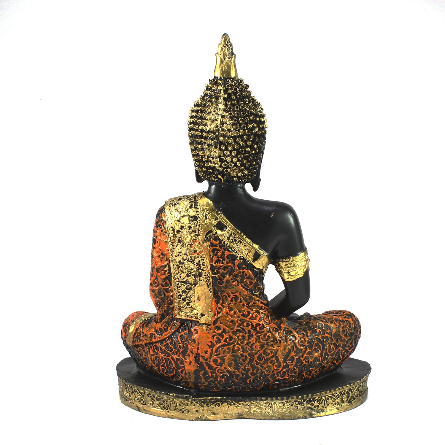 Polyresin Orange and Black Meditating Buddha Statue 5