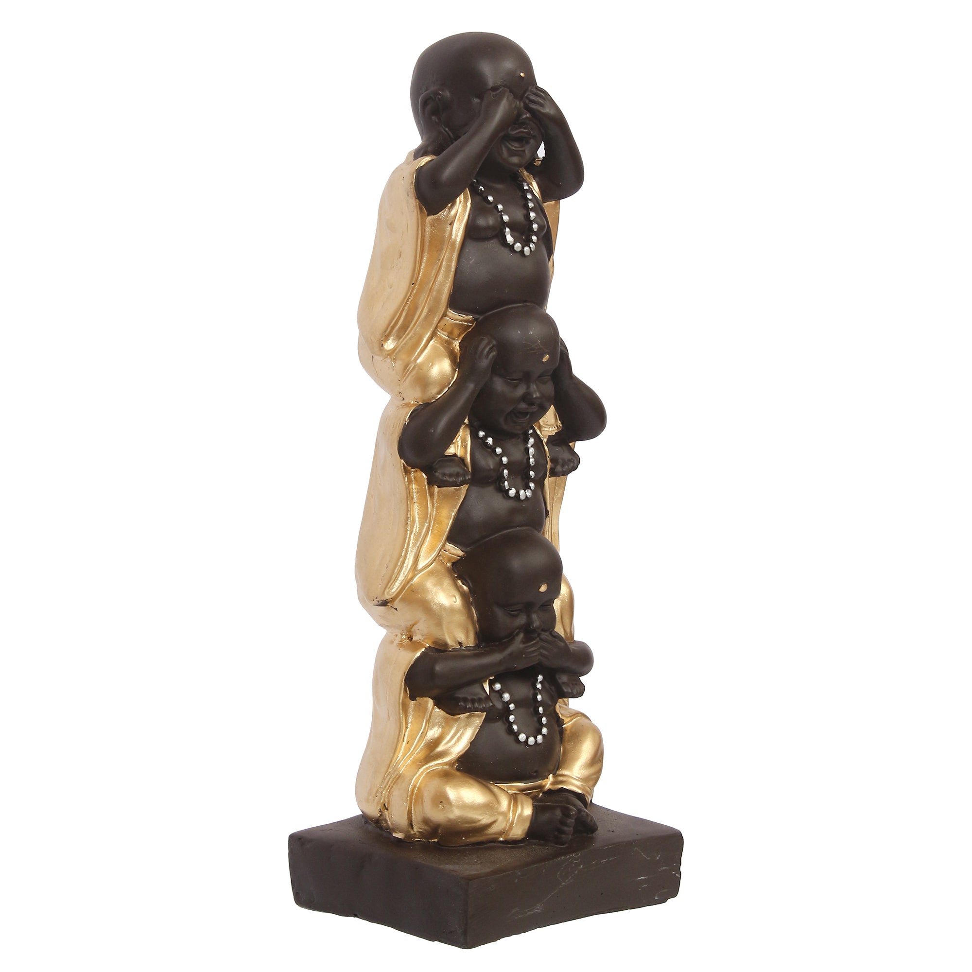 Polyresin Black and Golden Set of 3 Laughing Buddha Statue Standing on each other Decorative Showpiece 3