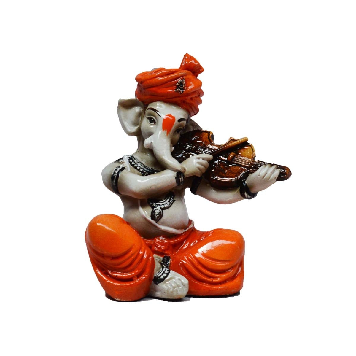 Orange Polyresin Lord Ganesha playing Violin Idol 2