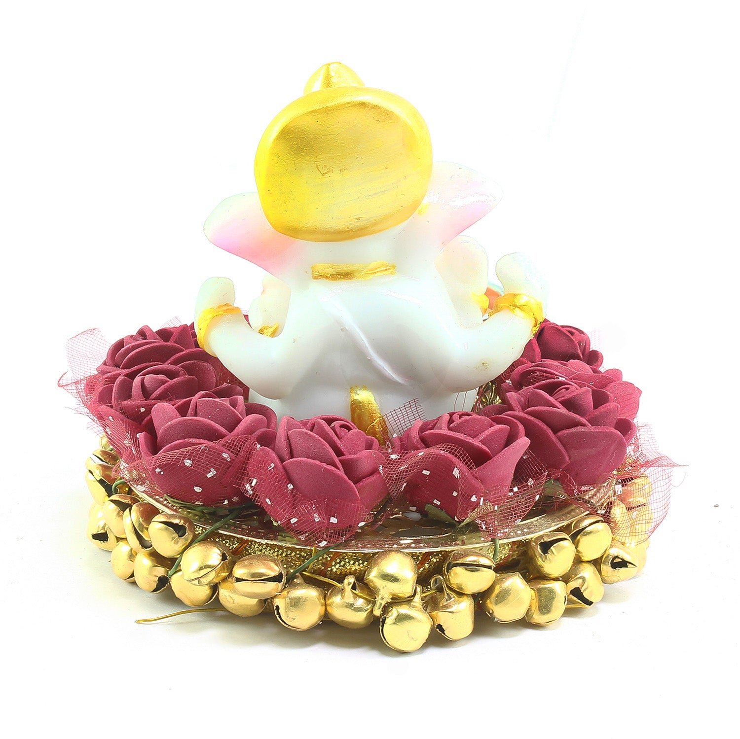 Metal and Polyresin Lord Ganesha Idol on Decorative Plate with Tea Light Candle Holder 5