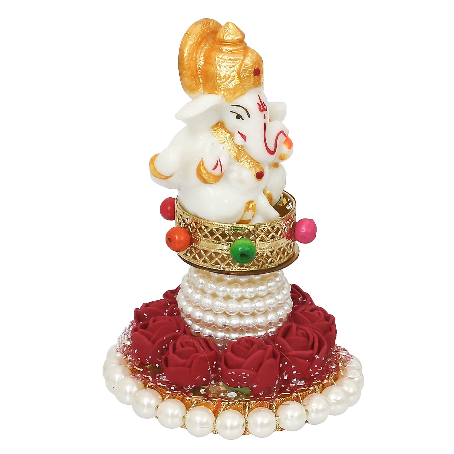 Polyresin Lord Ganesha Idol on Decorative Handcrafted Plate for Home, Office and Car Dashboard 3