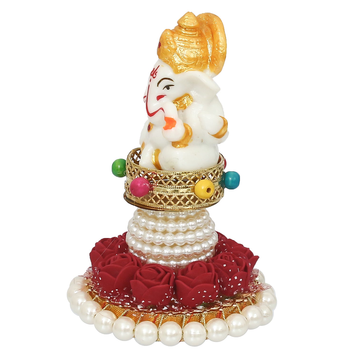 Polyresin Lord Ganesha Idol on Decorative Handcrafted Plate for Home, Office and Car Dashboard 4