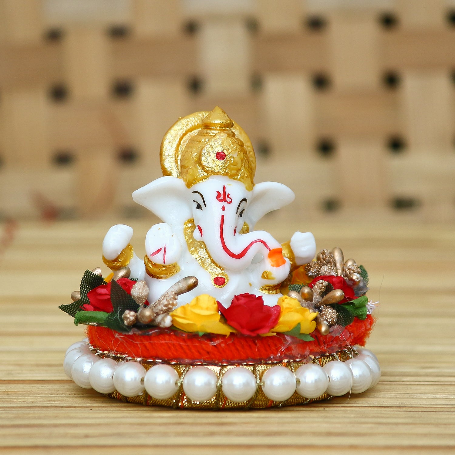 Polyresin Lord Ganesha Statue on Decorative Handcrafted Plate for Home, Office and Car Dashboard 2