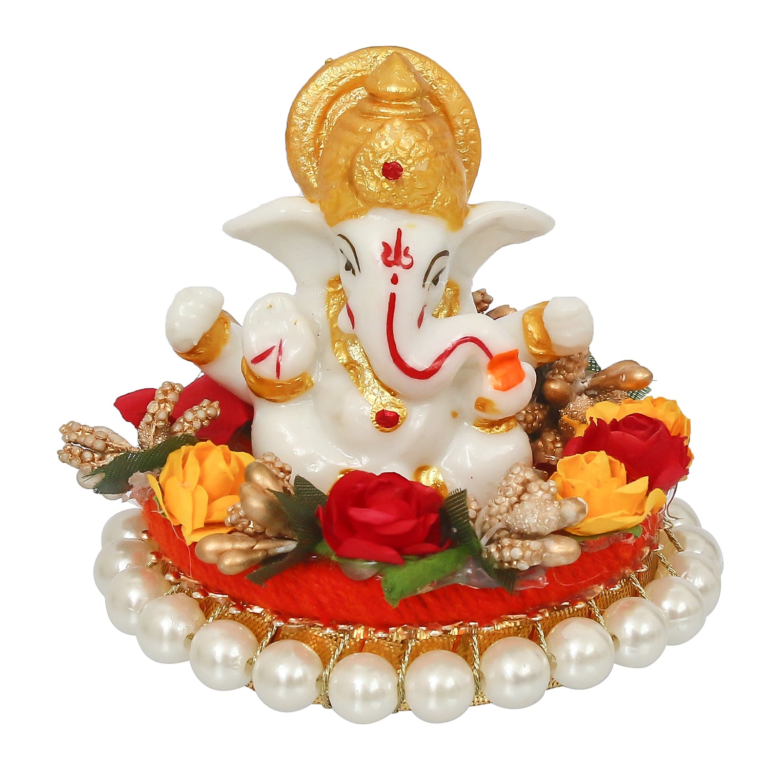Polyresin Lord Ganesha Statue on Decorative Handcrafted Plate for Home, Office and Car Dashboard 4