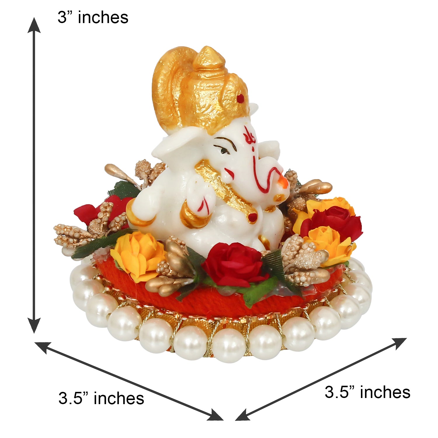 Polyresin Lord Ganesha Statue on Decorative Handcrafted Plate for Home, Office and Car Dashboard 5