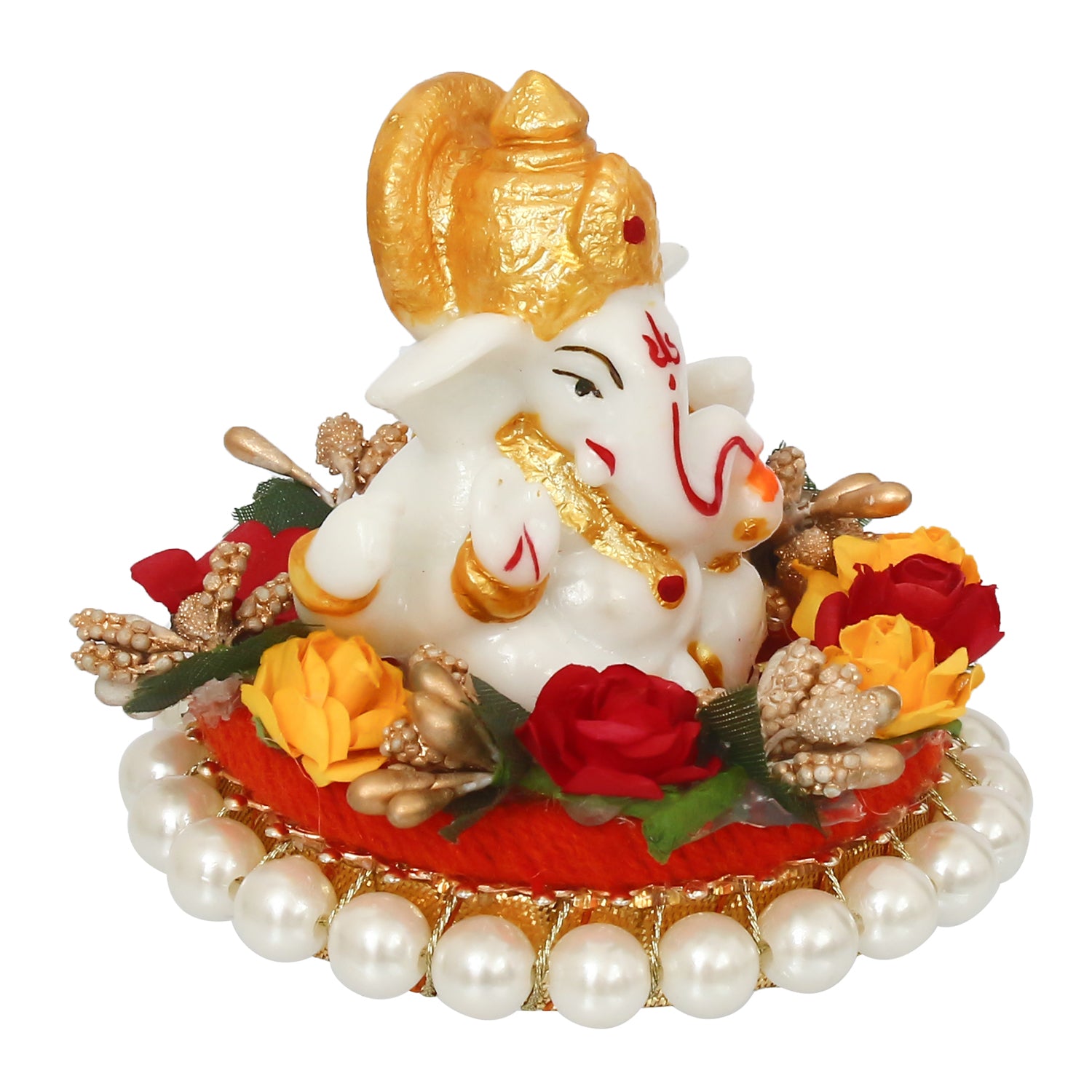 Polyresin Lord Ganesha Statue on Decorative Handcrafted Plate for Home, Office and Car Dashboard 6