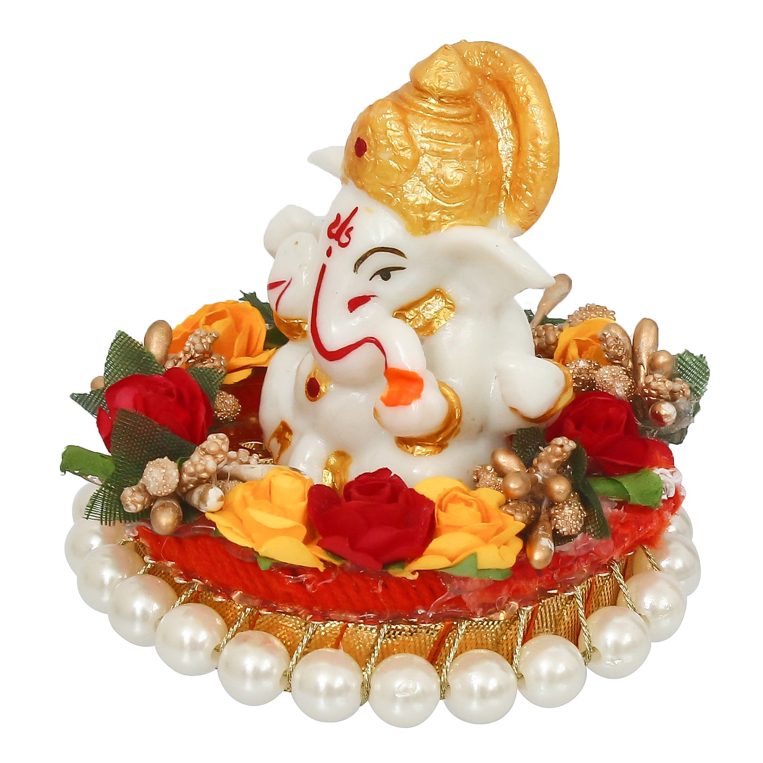 Polyresin Lord Ganesha Statue on Decorative Handcrafted Plate for Home, Office and Car Dashboard 7