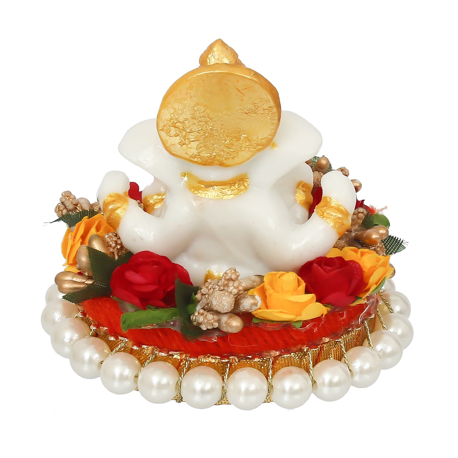Polyresin Lord Ganesha Statue on Decorative Handcrafted Plate for Home, Office and Car Dashboard 8