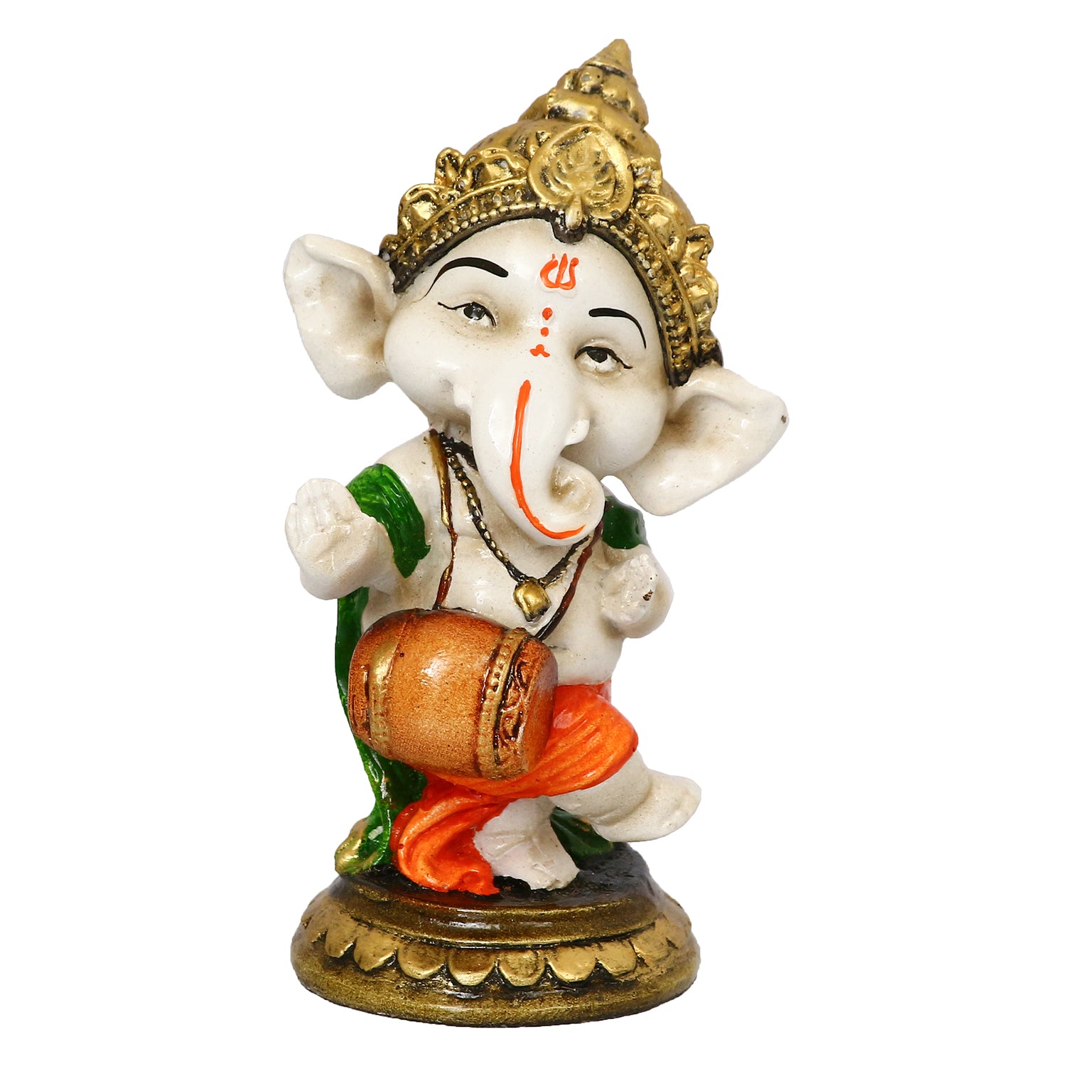Lord Ganesha Idol Playing Dholak Decorative Showpiece 2
