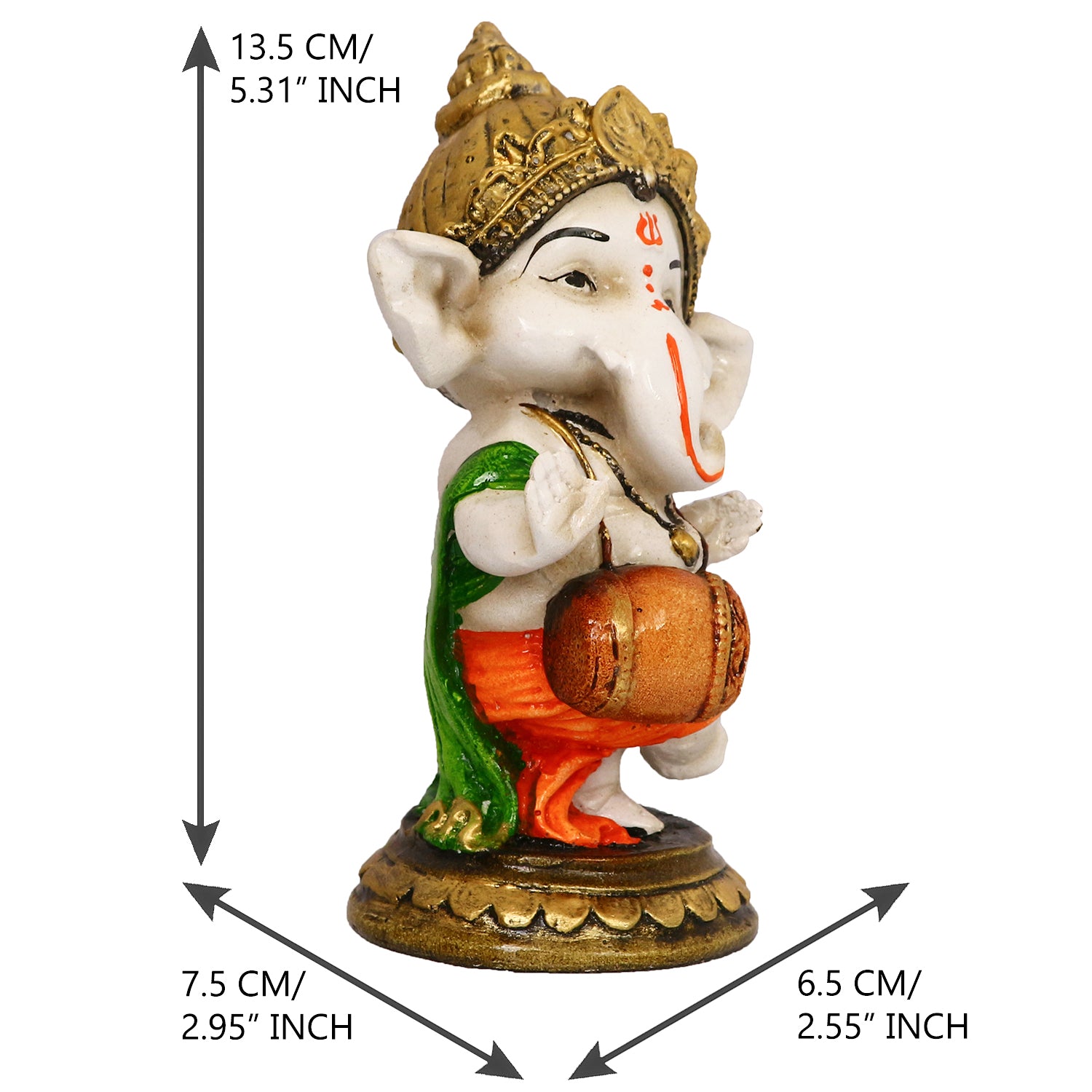 Lord Ganesha Idol Playing Dholak Decorative Showpiece 3