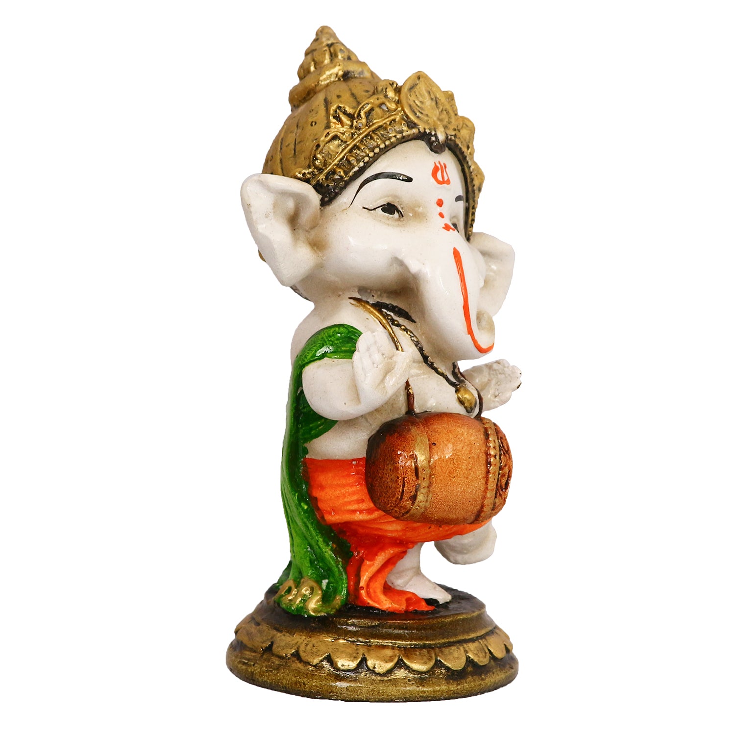 Lord Ganesha Idol Playing Dholak Decorative Showpiece 4