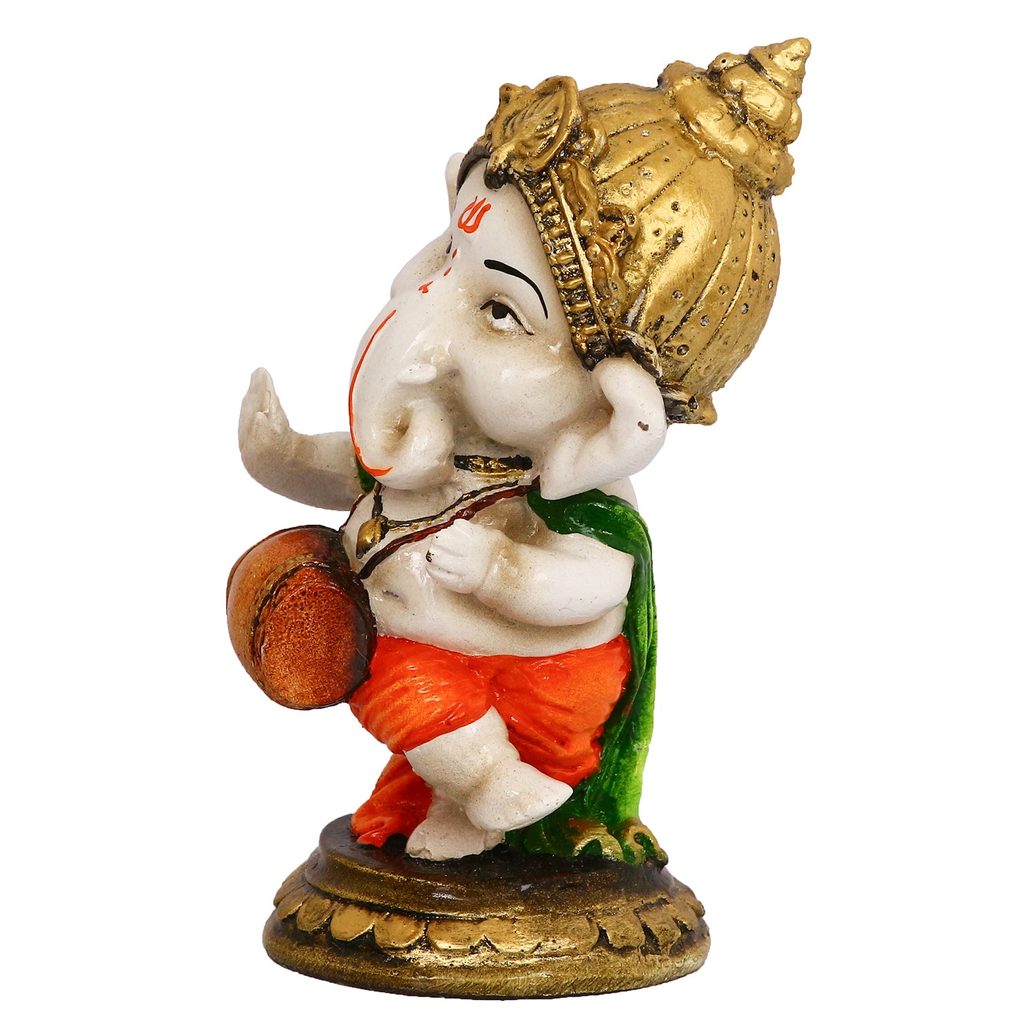 Lord Ganesha Idol Playing Dholak Decorative Showpiece 5