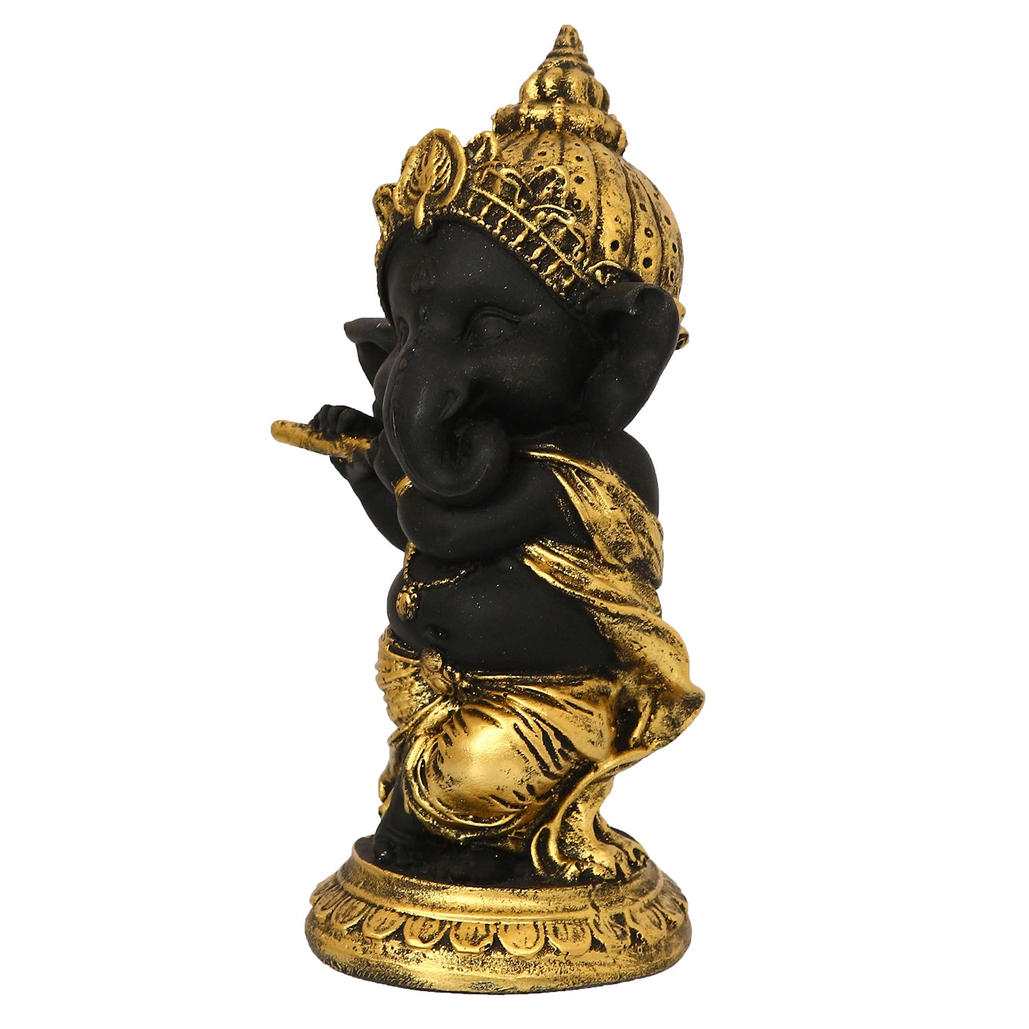 Golden And Black Lord Ganesha Idol Playing Flute Decorative Showpiece 5