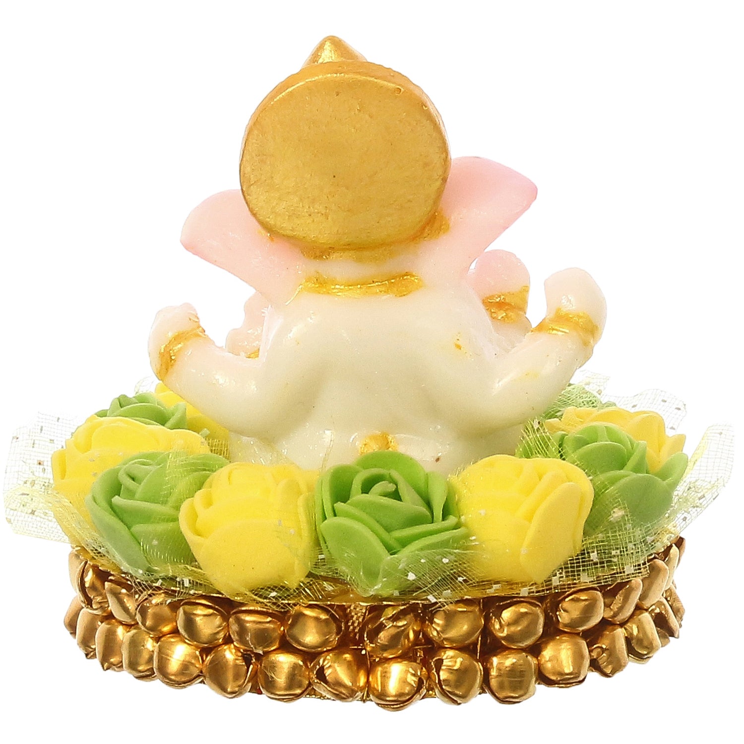 Lord Ganesha Idol On Decorative Handcrafted Green And Yellow Flowers Plate 6
