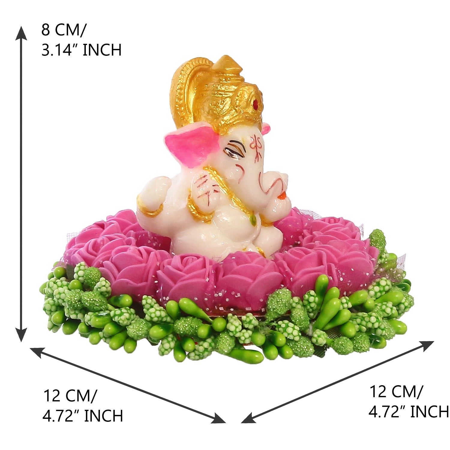 Lord Ganesha Idol On Decorative Handcrafted Pink Flowers Plate 3