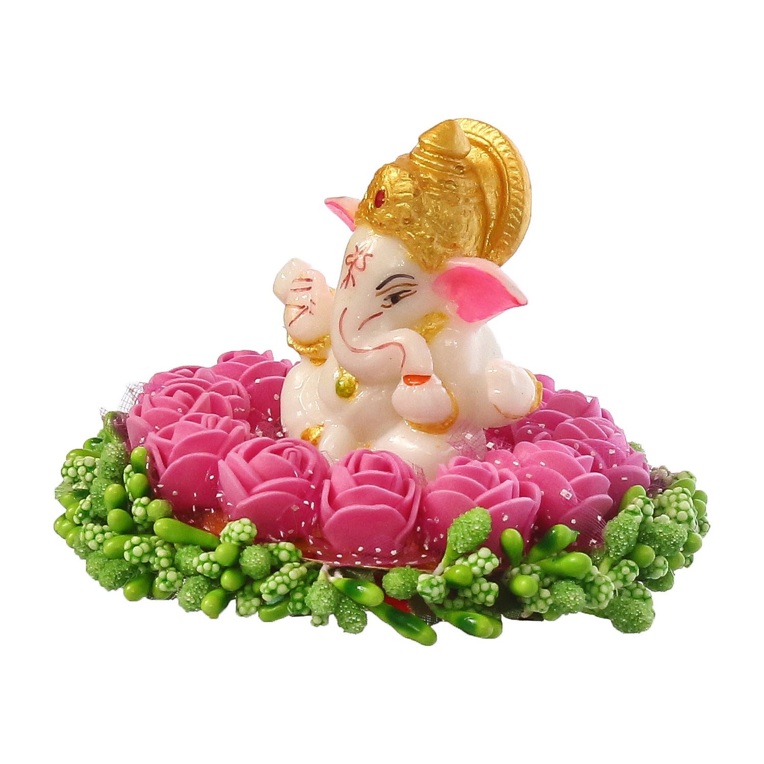 Lord Ganesha Idol On Decorative Handcrafted Pink Flowers Plate 5
