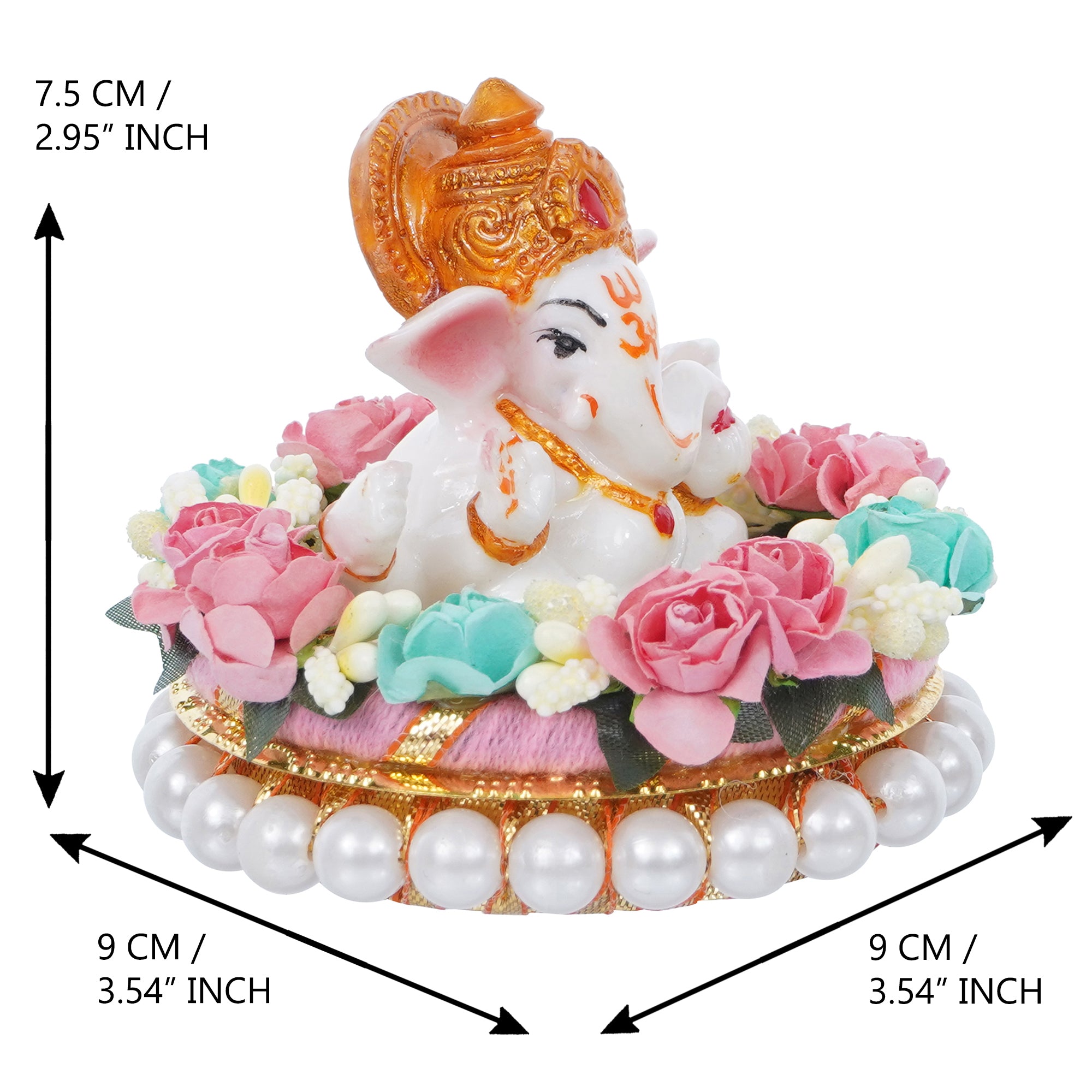 Lord Ganesha Idol On Decorative Handcrafted Colorful Flowers Plate 3